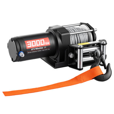 3000 lbs Electric Winch, 12V DC ATV/UTV Winch with Φ3/16 in x 39.4 ft Steel Wire Rope & Wired Remote Control, IP55 Waterproof, Aluminum Housing Fairlead Mount Plate for Towing ATV, Black