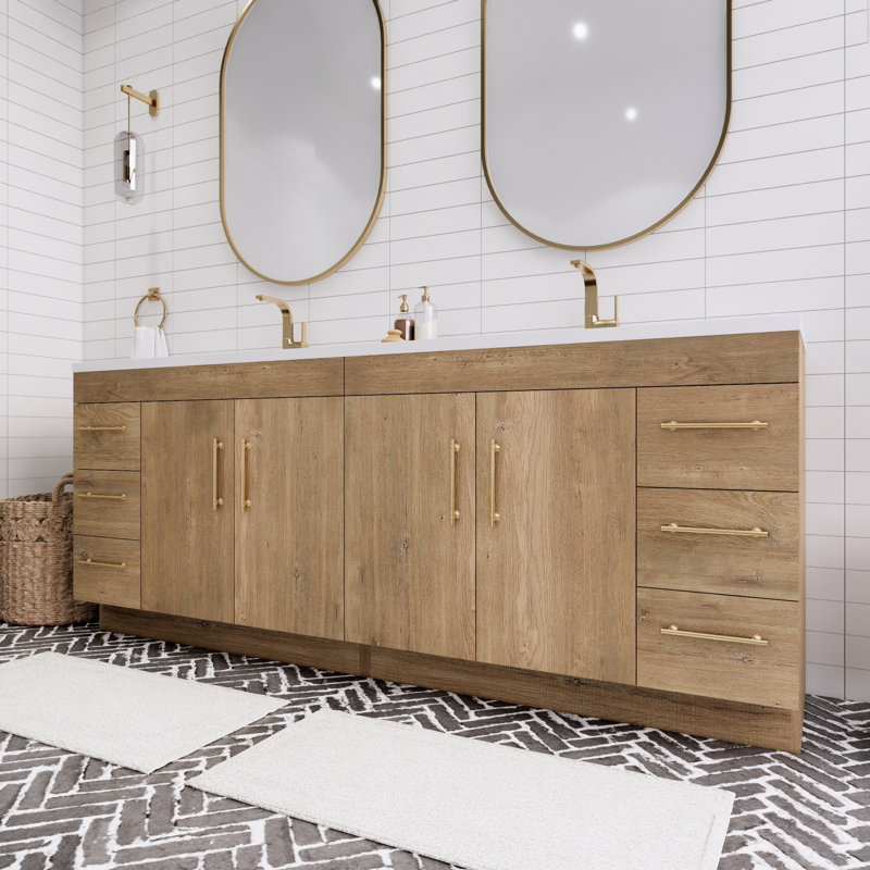 Spring 84" Double Sink Bathroom Vanity, Oak