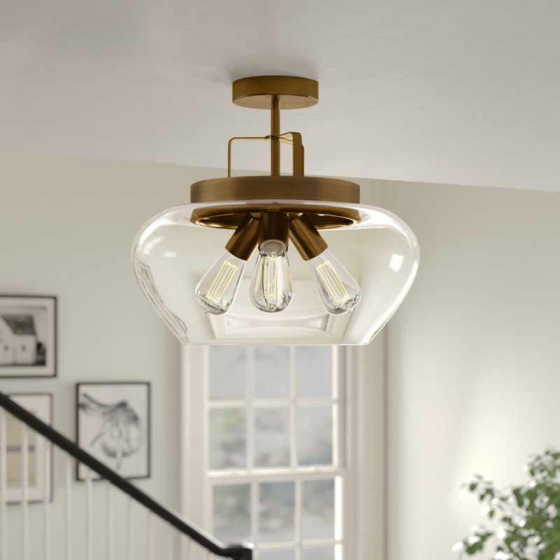 Perth Glass Semi Flush Mount, Bronze