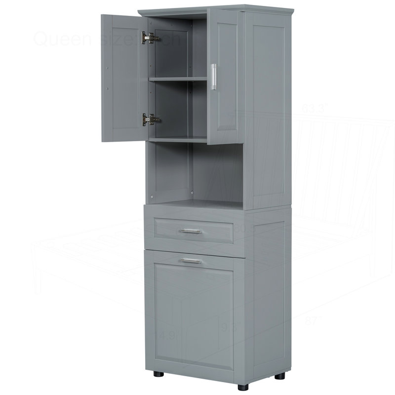Grande armoire de salle de bain avec panier à linge, Gris
