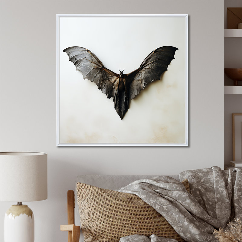 Chauve-souris mystique blanche et noire, Cadre flottant blanc, H 36 po x l 36 po