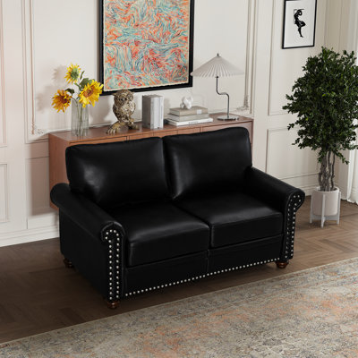 Black Faux Leather For Living Room, & Structure, Comfortable Sitting Experience, 600Lb Weight Capacity, Easy Assembly Process, Nails Decoration, Storage Option Room With Quality Components