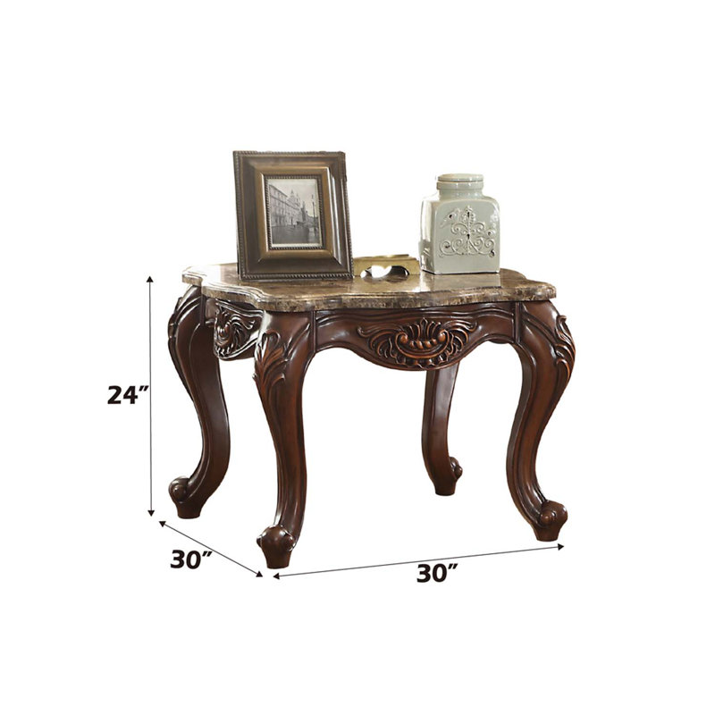 Table de bout Jardena, plateau en marbre et finition chêne cerise