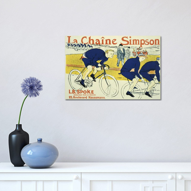 Simpson La Chain Bicycle Advertising Vintage Poster by Henri de Toulouse-Lautrec - 1 Piece Wrapped Canvas Wall Art