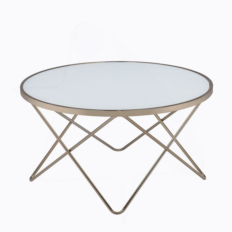 Table basse 1pc avec cadre à finition champagne et plateau en verre givré de style Mid-Century