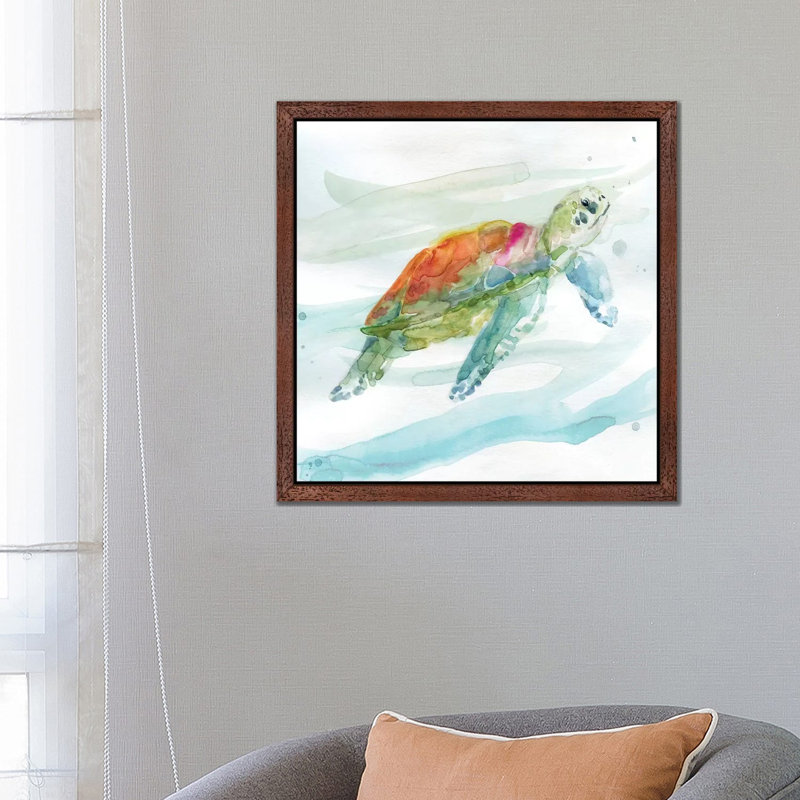Turtle Tropics I by Carol Robinson - Painting on Canvas, 66.04 cm H x 66.04 cm W, Brown Framed