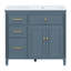 Meuble-lavabo autoportant 36 po avec lavabo en céramique, 4 tiroirs et tablette réglable, structure en bois massif bleu gris-2012149642