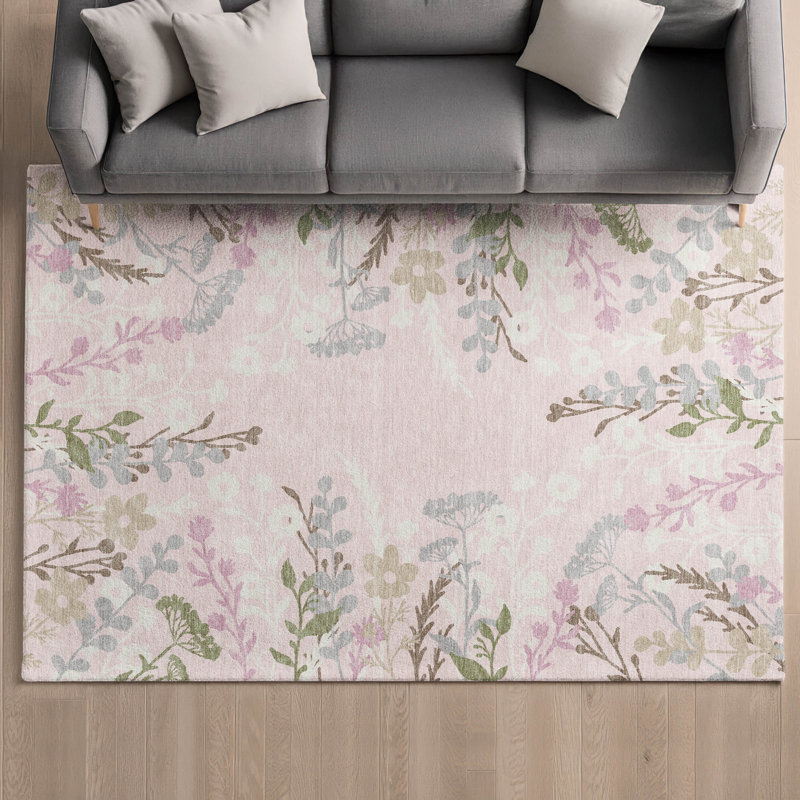 Tapis floral lavable à la machine de qualité supérieure Mayfield AMF2334, Pink, 8 pi x 10 pi