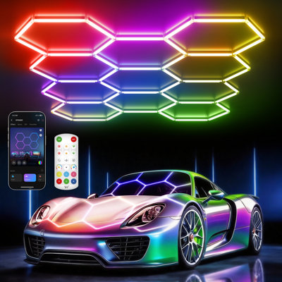 RGB Hexagon LED Wall Lights Smart Modular Honeycomb Panels, Music Sync, App & Remote Control, DIY Color Lighting For Gaming Room