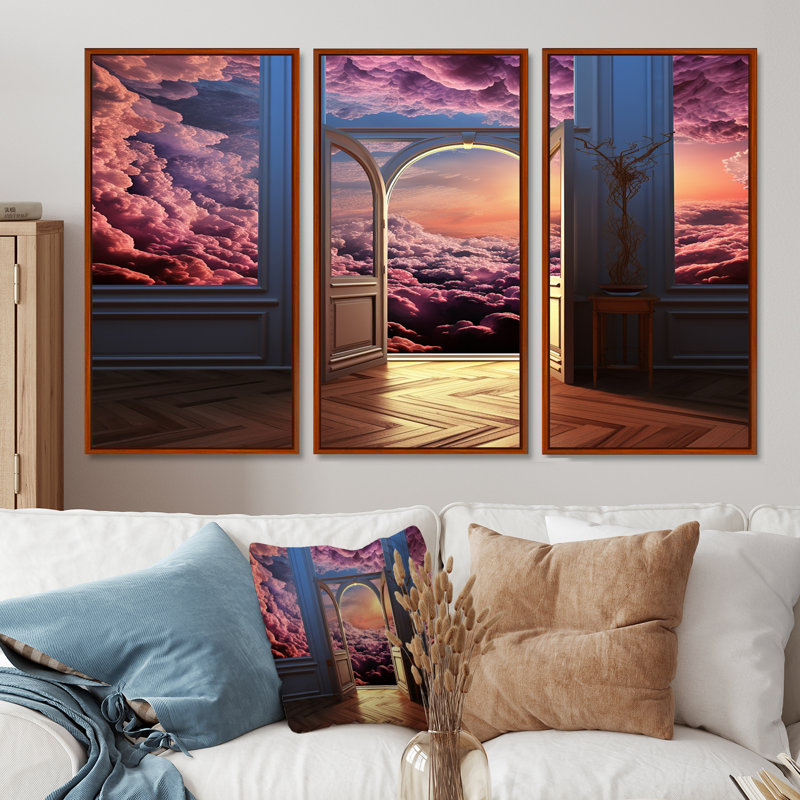 Mayron - Ensemble d'art mural nuages, Cadre flottant doré, H 28 po x l 36 po x P 1 po