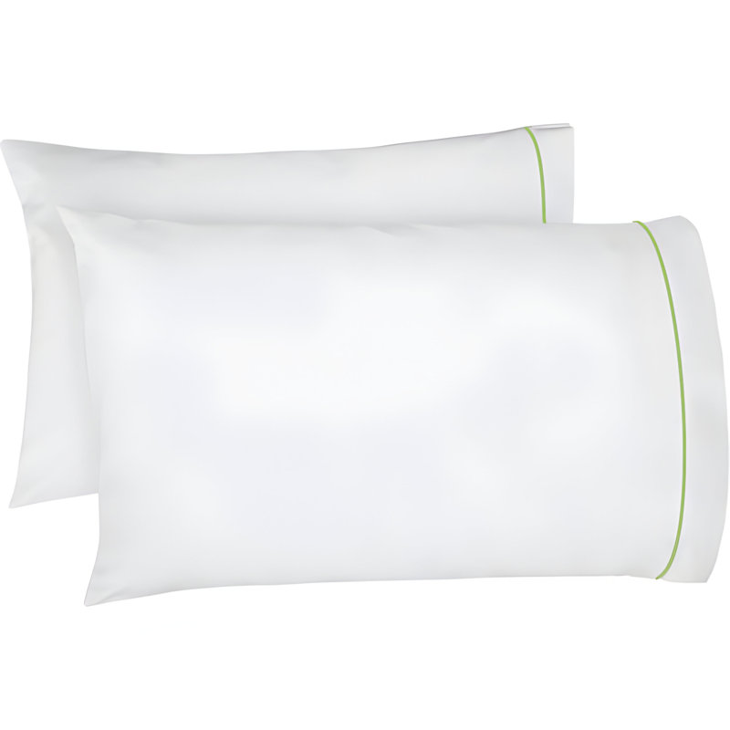400TC Single Embroidery Cotton Sateen Pillowcases (Set Of 2), White/Sage