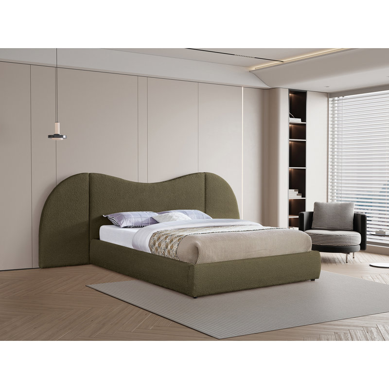 Hyrup Upholstered Panel Bed, King, Olive Green Boucle Fabric