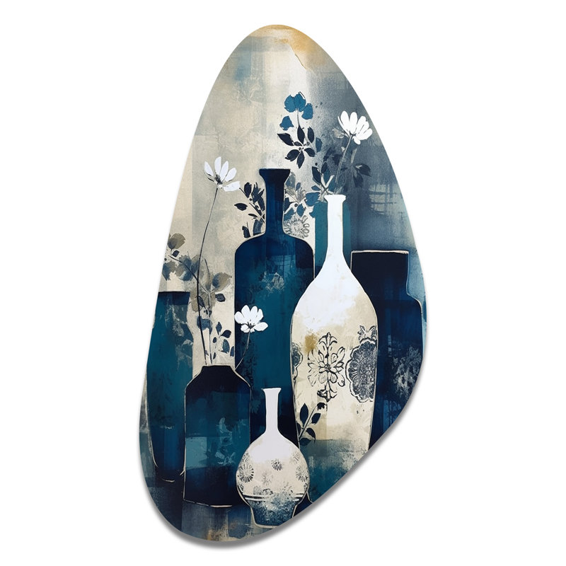 Blue And Cream Whimsical Clay Vase II - Boho Pottery Fall Shape Irregular Metal Wall Decor, 31" H x 17" W x 1" D