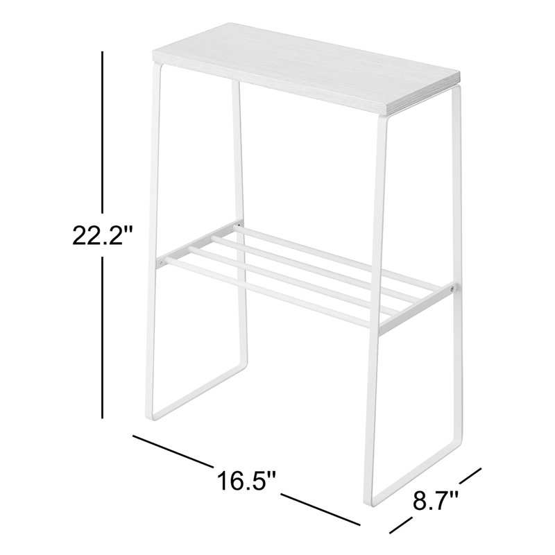 Tosca Yamazaki Home Narrow Living Room End Table, Slim Side Storage Shelf Accent Table, Steel + Wood
