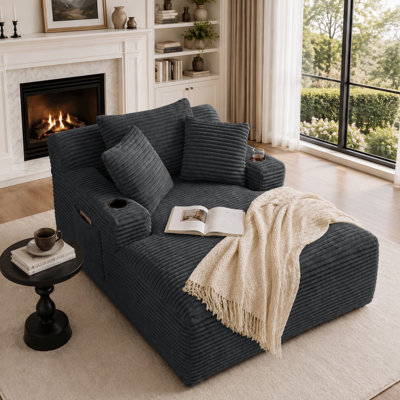 67" Oversized Cloud Corduroy Sleeper Sofa With Side Book Pocket And Armrest Cup Holder