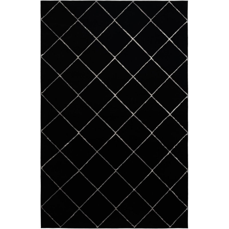 Tapis contemporain noir et argent Etowah, Rectangle 5 pi 3 po x 8 pi