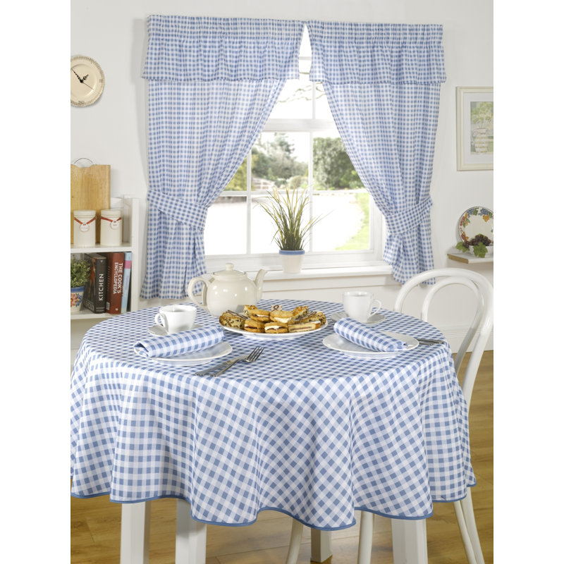 Molly Gingham Ruffled Kitchen Curtain, Blue, Width 116x Drop 137cm