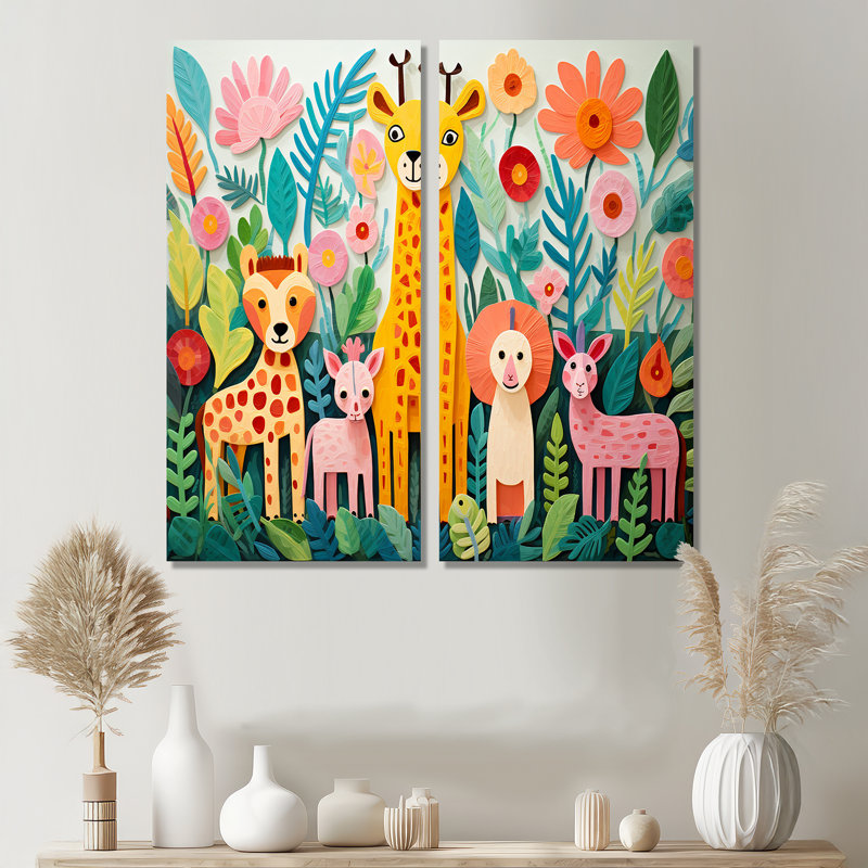 «Colorful Cute Animal Nursery I», art mural chambre de bébé, H 20 po x l 24 po, Toile tendue, Ne s’applique pas