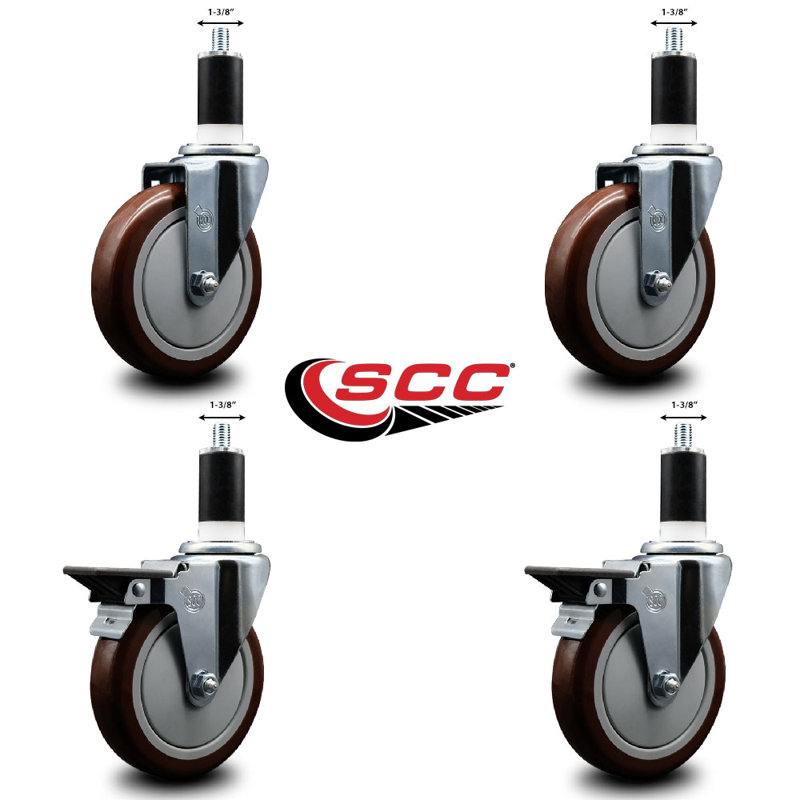 Ensemble de roulettes extensibles en poly pivotant à roue pivotante de 1 3/8 po 2 freins SCC