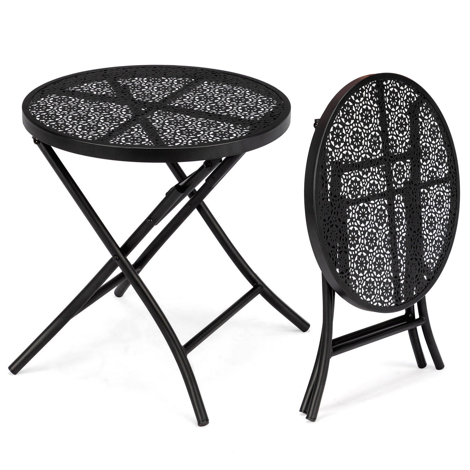 Winado Black Patio Steel Folding Round Side Table & Reviews | Wayfair