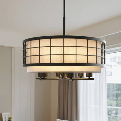  20''(W) 6 - Light Drum Chandelier With Fabric Shade Tradictional/Classical Chandelier