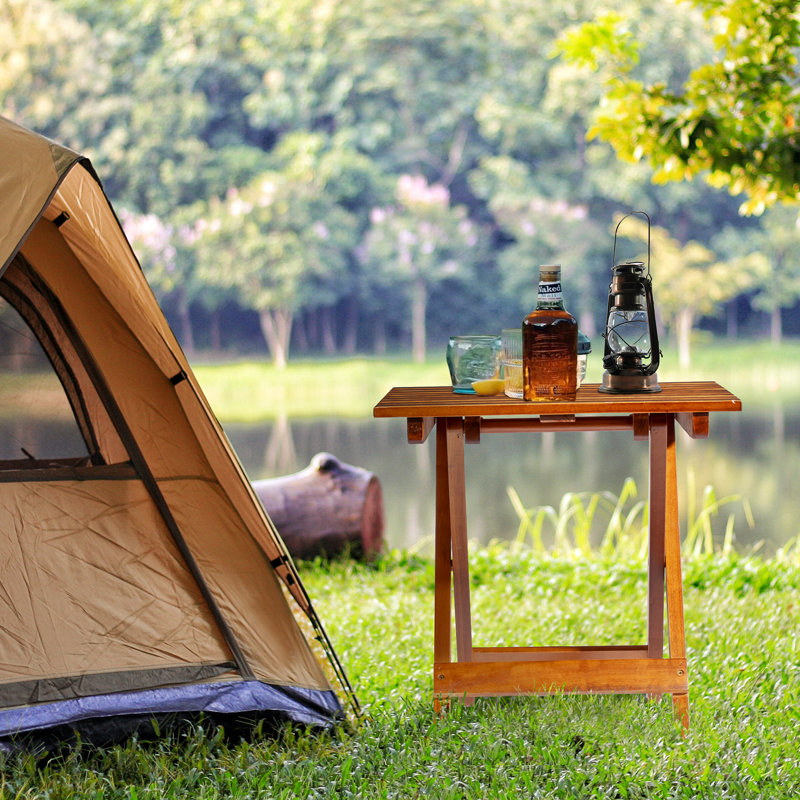 18.In  Rectangular Patio Folding Wood Side Table, Brown