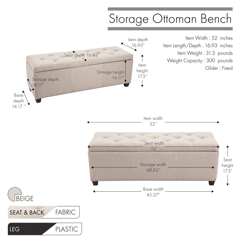Allex Fabric Upholstered Storage Bench, Beige