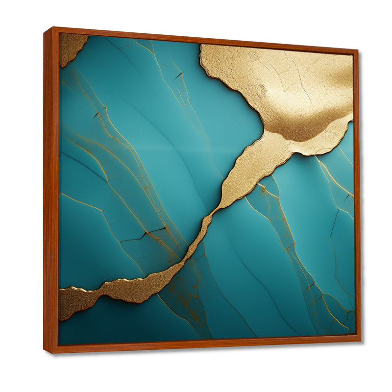 Touche d'art sur agate turquoise - marbre, Toile avec cadre flottant brun, H 16 po x l 16 po x P 1 po