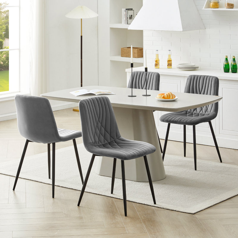 50cm H Velvet Upholstered Metal Side Chair, Grey
