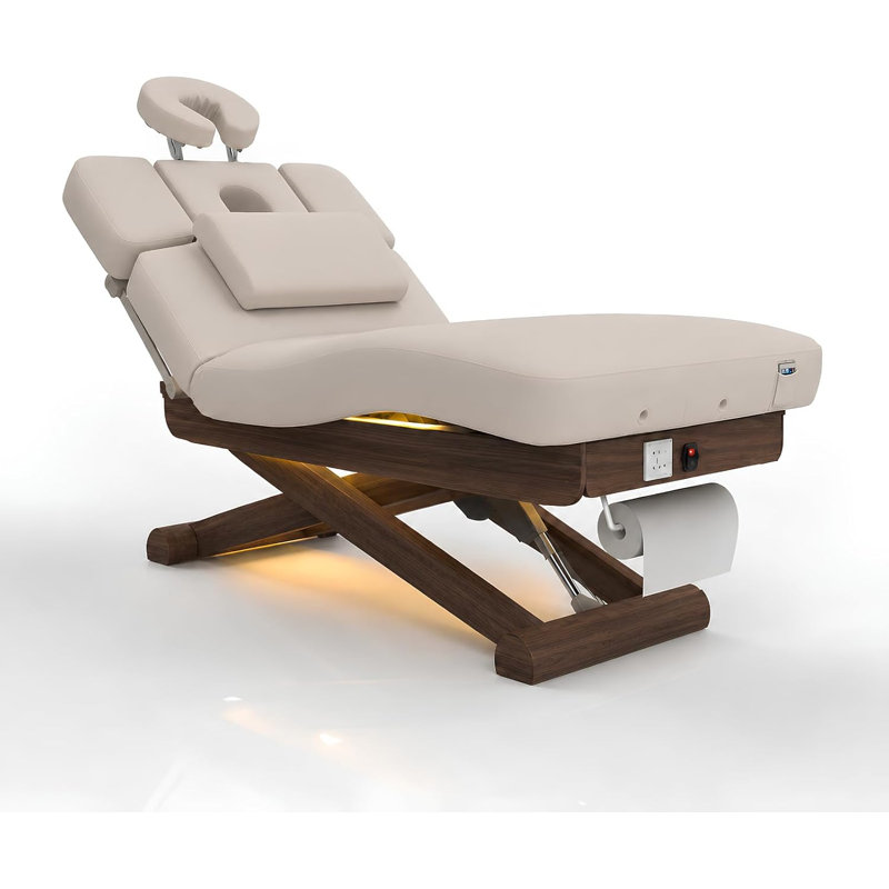 Lit de massage électrique à 3 moteurs avec télécommande, dossier réglable et soutien lombaire, éclairage DEL, station de charge intégrée, pour le spa, le salon et la maison