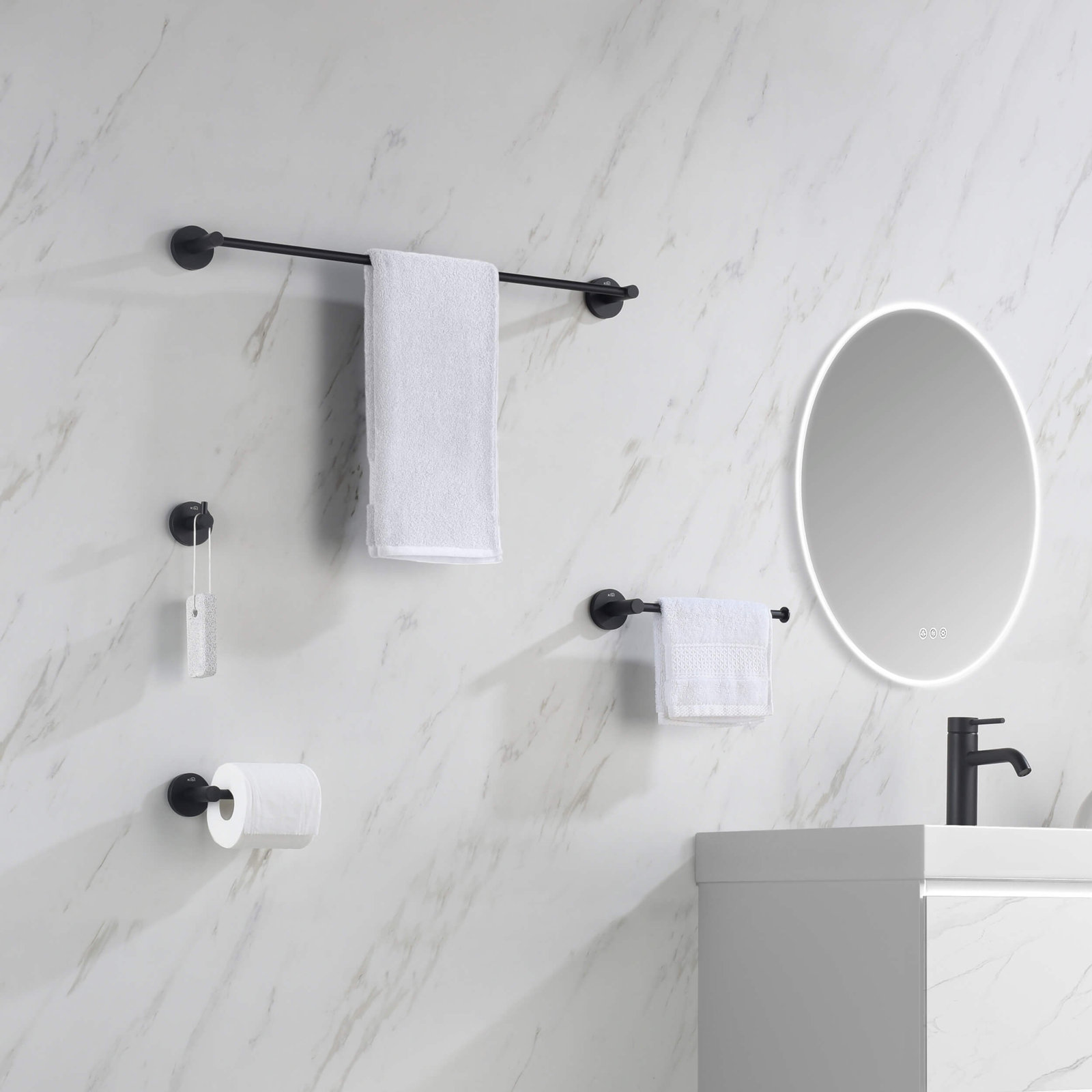 Circular 5 - Piece Bathroom Hardware Set, Matte Black