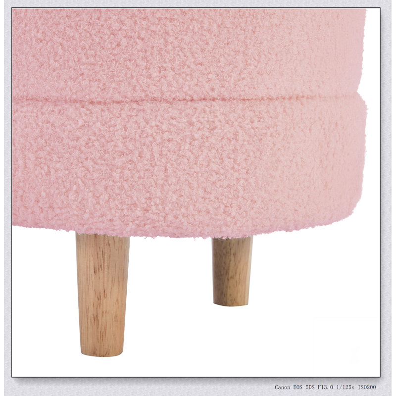 Élégant repose-pieds de rangement en tissu Sherpa rembourré avec pieds en bois, banc de rangement