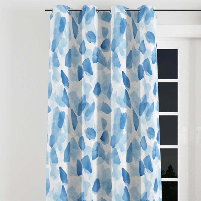 Rideaux Modern Modern - abstrait géométrique bleu avec œillets - 1 panneau, L 52 po x L 108 po, Œillets argentés