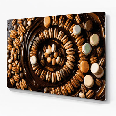 Desserts, noix mélangées, art mural en métal brun