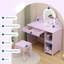 Coiffeuse pour enfants avec miroir éclairé, coiffeuse et tabouret pour petite fille 2 en 1, maquillage pour enfants avec tiroir et tablettes ouvertes pour filles de 3 à 9 ans, mauve-130829023