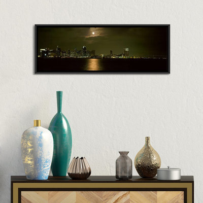 Panoramic 'Skyscrapers Lit up at Night, Coronado Bridge, San Diego, California' Photographic Print on Canvas