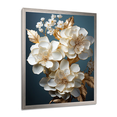 Décoration murale hortensia baroque blanc et or I - Hortensia