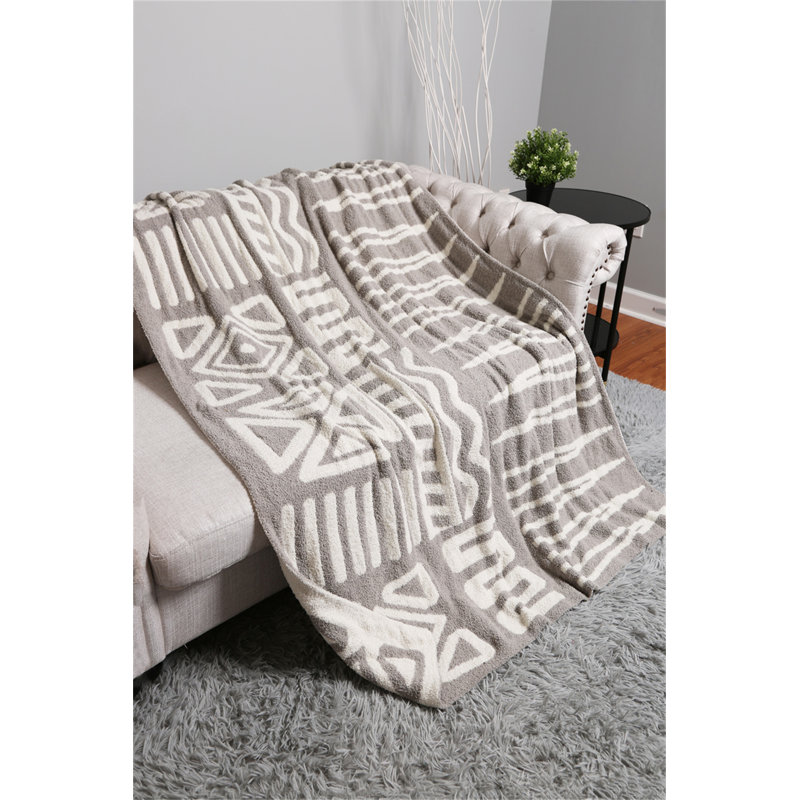 Geometric/Tribal Pattern Luxury Soft Throw Blanket, Gray