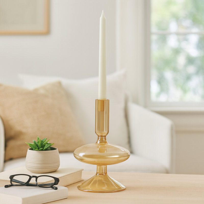 Porte-bougie sculpturale en verre H 5 po avec base arrondie, Doré