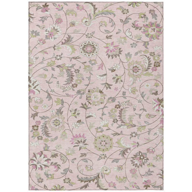 Tapis intérieur / extérieur rose lavable à la machine ACN1006 1 pi 8 po x 2 pi 6 po, Rectangle 5 pi x 7 pi 6 po