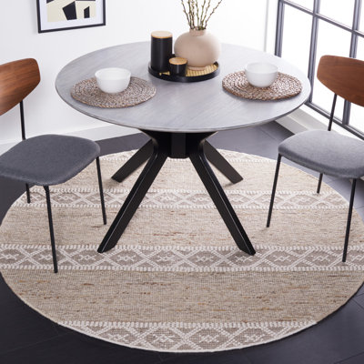 Areionna Hand Woven Wool/Cotton Southwestern Rug in Beige/Ivory