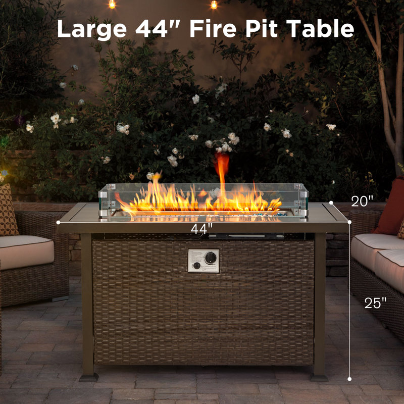 7 Pcs Sectional Seating Group with Fire Pit, Red
