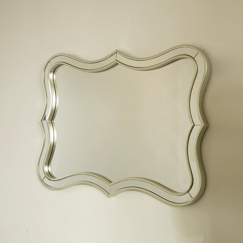 24'' Fleuron Mirror, Wave-shape Pu Material Light Luxury Style Art Decorative Mirror, Reating Atmosphere In Home Space, Suitable For Bathroom, Bedroom, Living Room, Corridor, Entryway, Etc.