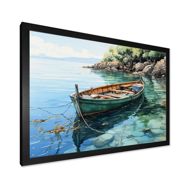 Bateau ancré IV sur toile, H 34 po x l 44 po x P 1,5 po, Cadre simple noir