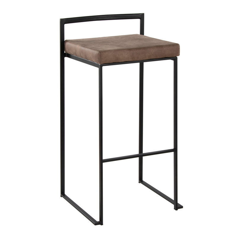 Tabouret de bar et de comptoir Ernestine, Noir, Polyester Cowboy brun, Tabouret de bar (siège d'une hauteur de 31 po)
