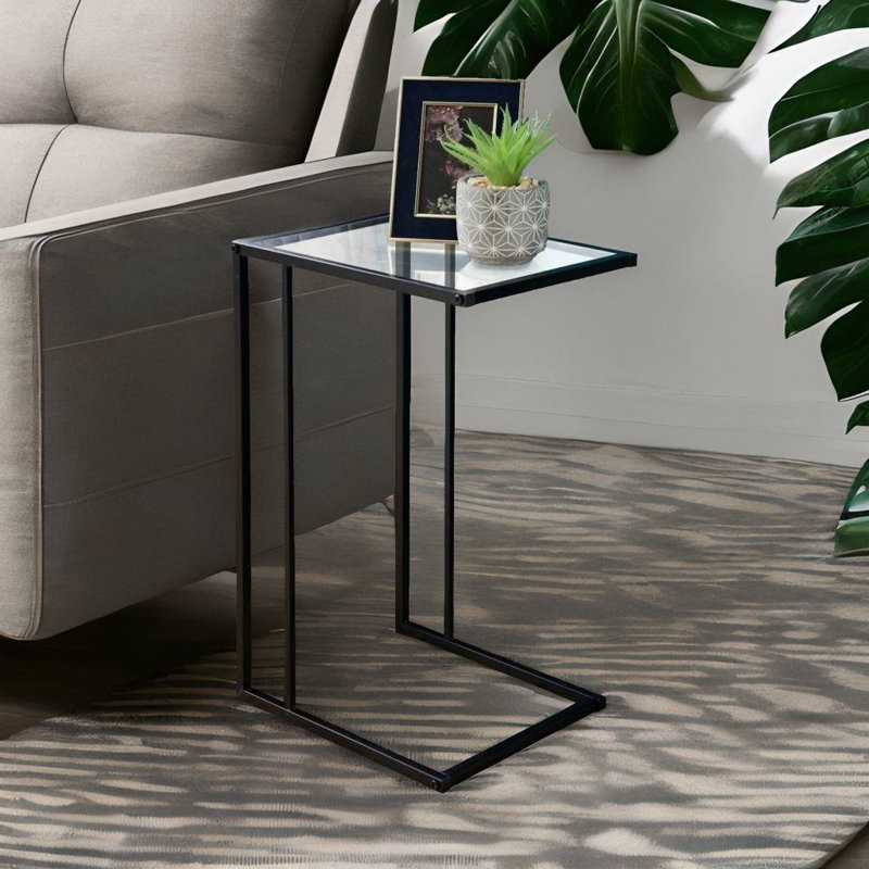 Camaree Glass C Shaped Metal Side Table End Table Living Room Furniture Accent Sofa Table