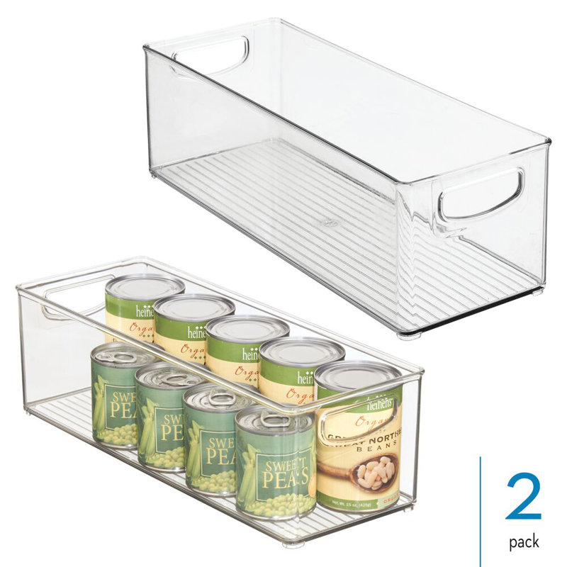 iDesign Plastic Stackable Pantry Bin - Storage Bin with Handles for Cabinets or Fridge - Set of 2 - Clear