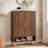 Walnut 6-Tier Wooden Shoe Cabinet with Adjustable Shelves and Gold Legs