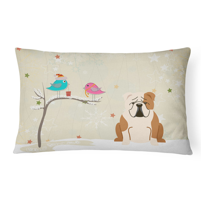 Coussin lombaire d’intérieur/d’extérieur carré neutre de noël, Chien 1 fauve / blanc, 12 po x 16 po, Forme rectangulaire