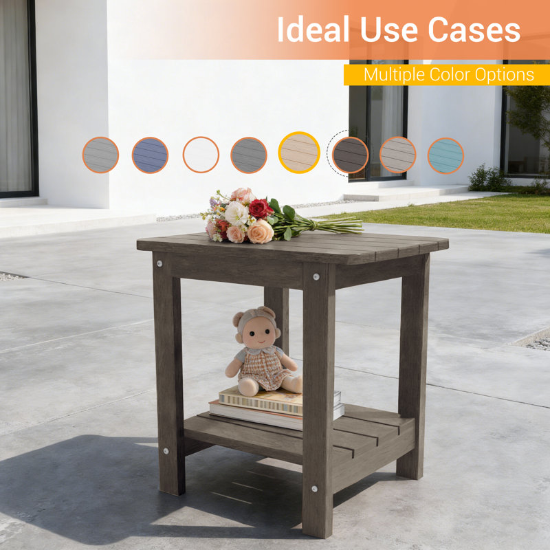 Rectangular Outdoor Side Table, HDPE 2-Tier Patio Side Table, Small Adirondack End Table for Backyard Pool Porch Garden Lawn